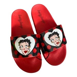 Betty Boop Polka Dot Heart Slide Sandals Red/Black – Various Sizes – NWT